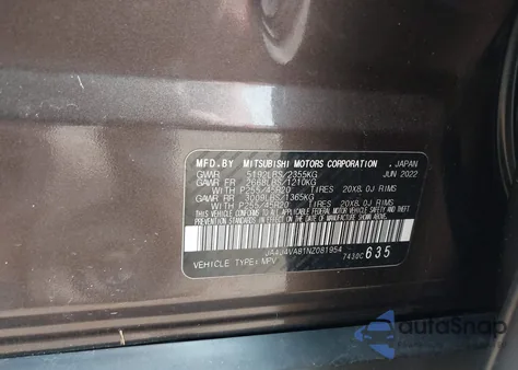 2022 Mitsubishi Outlander Sel Special Edition S-Awc из США, поврежденный, VIN JA4J4VA81NZ081954